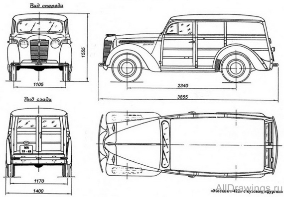 Moskvich 400-422 (1948-1956) - drawings (drawings) of the car